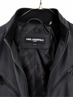 Karl Lagerfeld Black Leather Bomber Jacket
